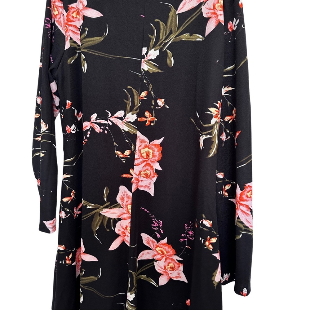 SHEIN Black Long Sleeve Floral Midi Dress with Pink Blooms - Picture 3 of 4